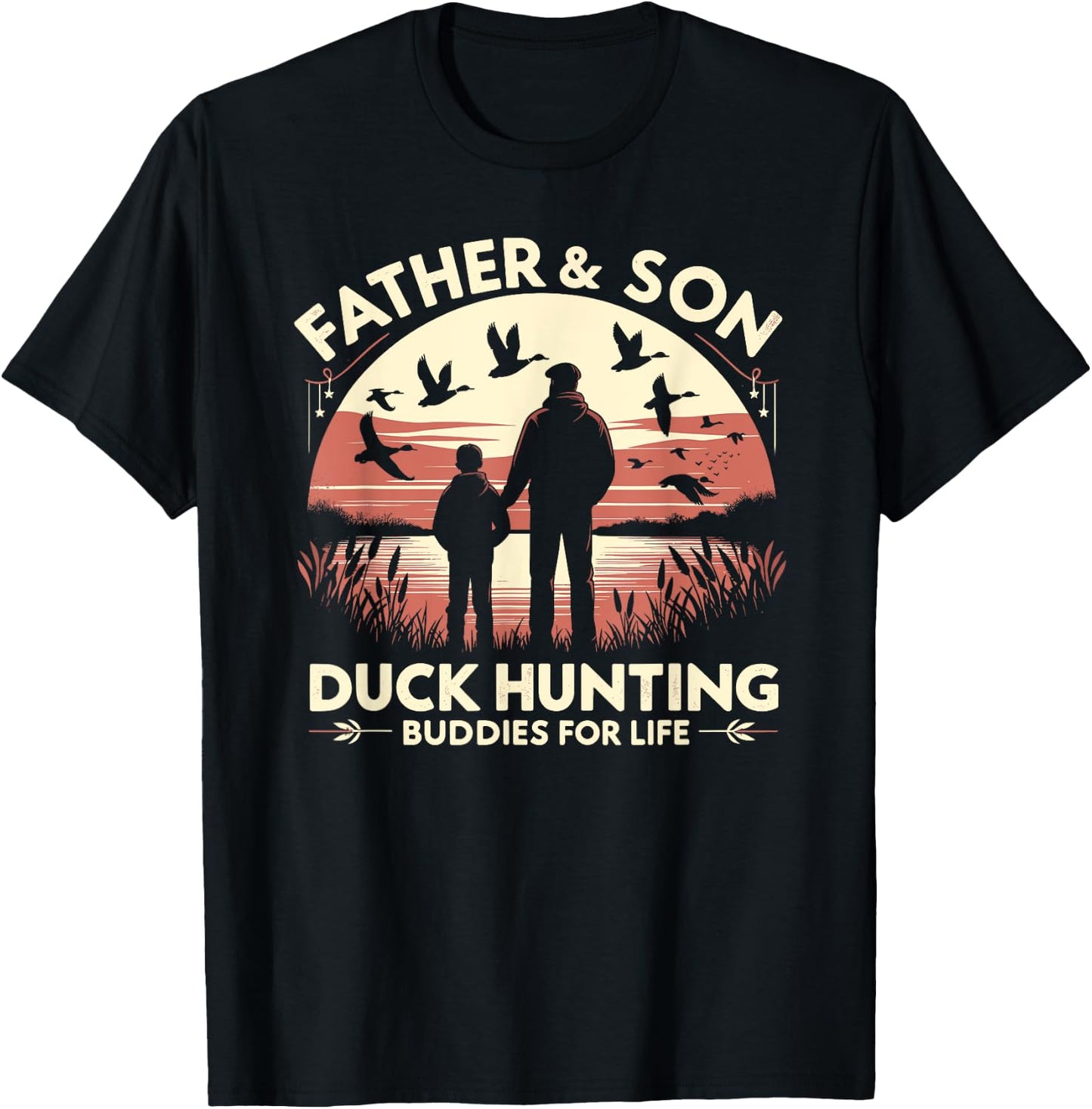 Duck Hunter Father & Son, Waterfowl Duck Hunting Buddies T-Shirt - T-Shirt | Black