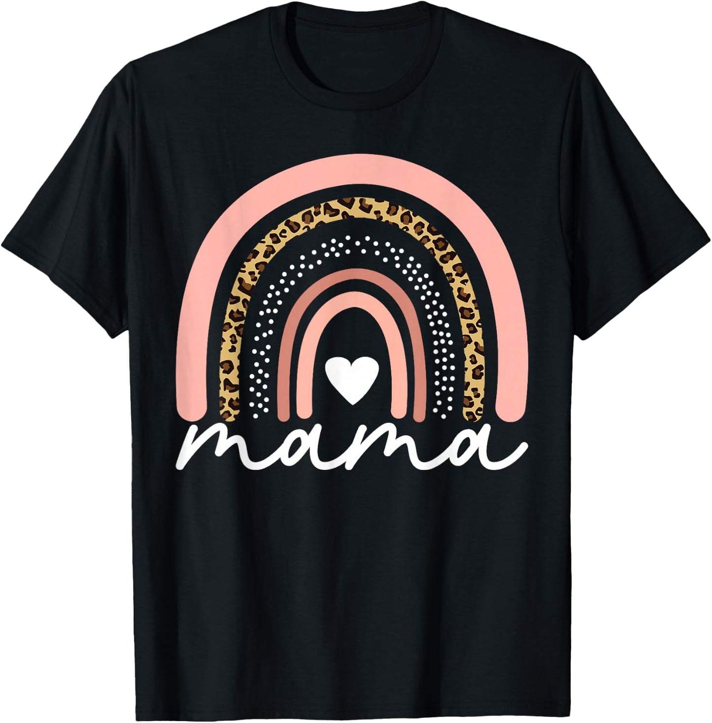 Boho Rainbow Mama Leopard Mother's Day Cute Mom Heart Mommy T-Shirt - T-Shirt | Black