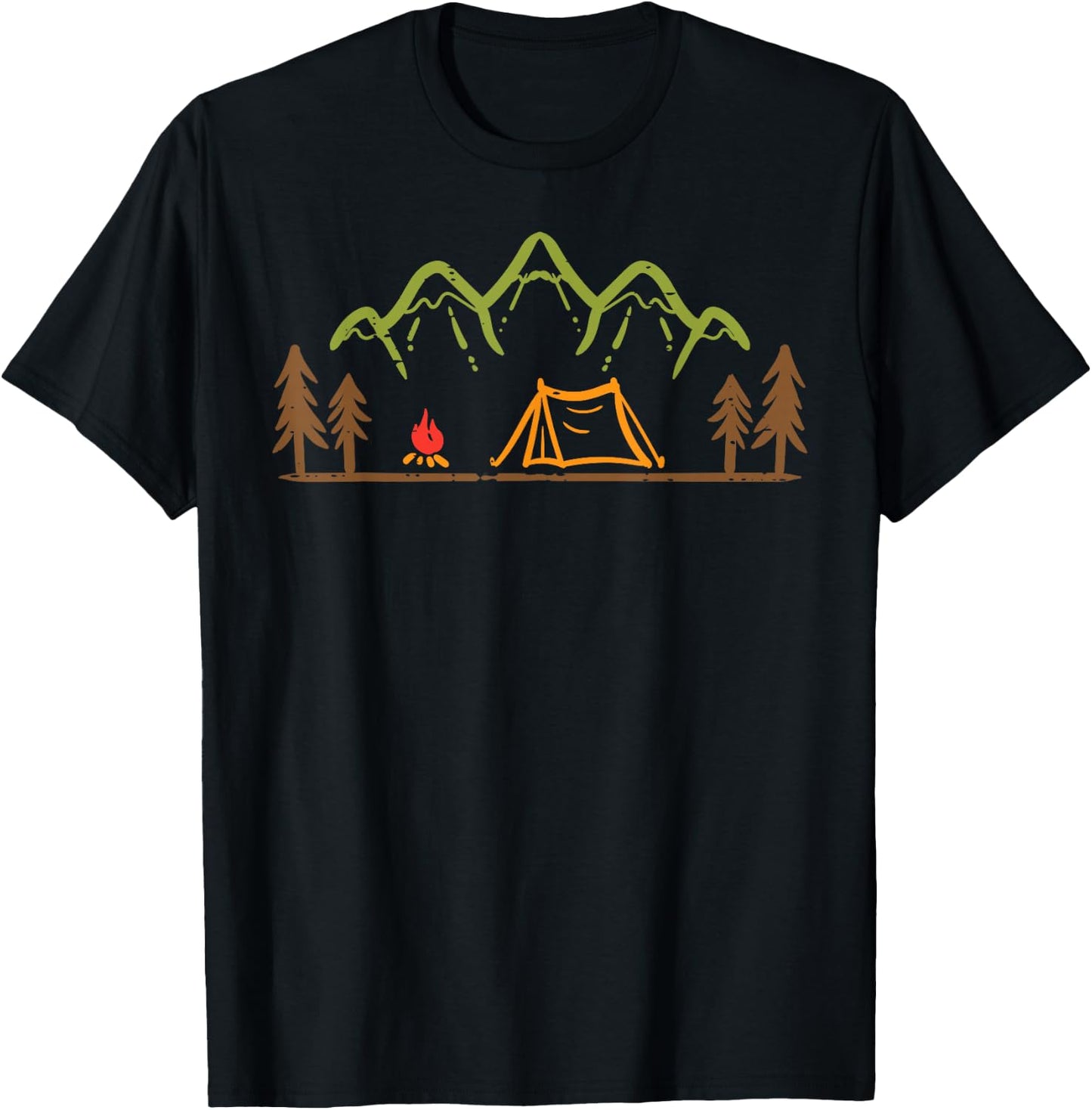 Camping Site Tent Trees Mountain Minimalistic Camp Men Women T-Shirt - T-Shirt | Black