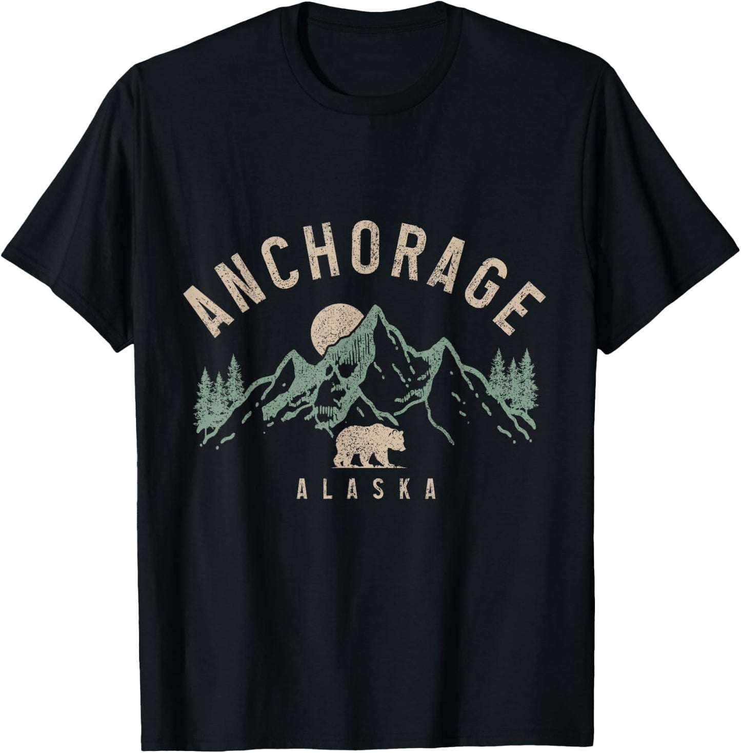Anchorage Alaska Vintage Mountains Grizzly Bear Nature Lover T-Shirt - T-Shirt | Black