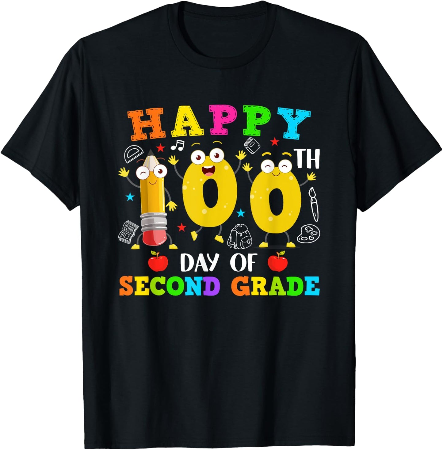 Funny Pencil 100 Days Of Second Grade Students Teacher Kids T-Shirt - T-Shirt | Black