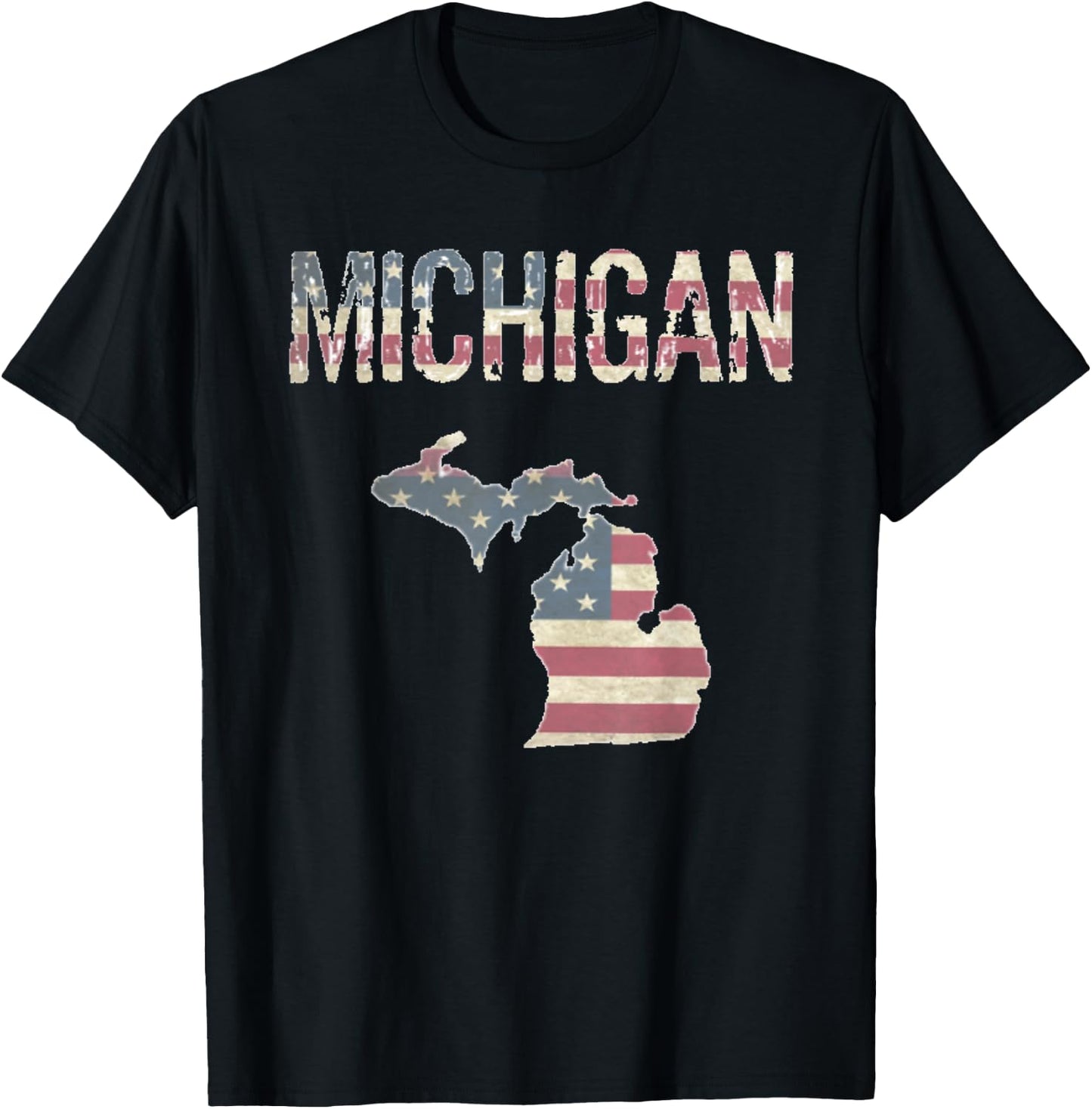 Michigan Patriotic 4th Of July Distressed Flag Great Lakes T-Shirt - T-Shirt | Black