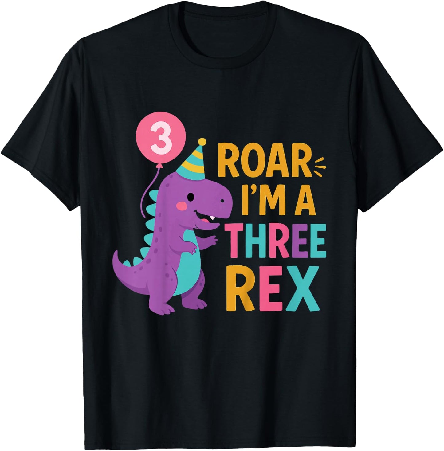 Kids 3rd Birthday Dinosaur Girl T-Rex Matching Family Party Three T-Shirt - T-Shirt | Black