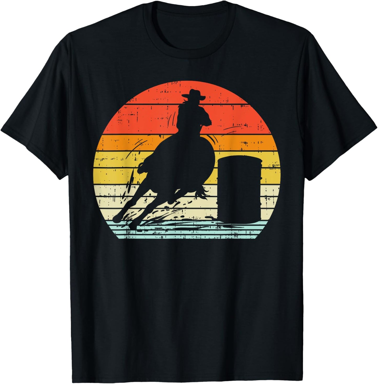 Barrel Racing Sunset Retro 80s Rodeo Horse Racer Rider Gift T-Shirt - T-Shirt | Black