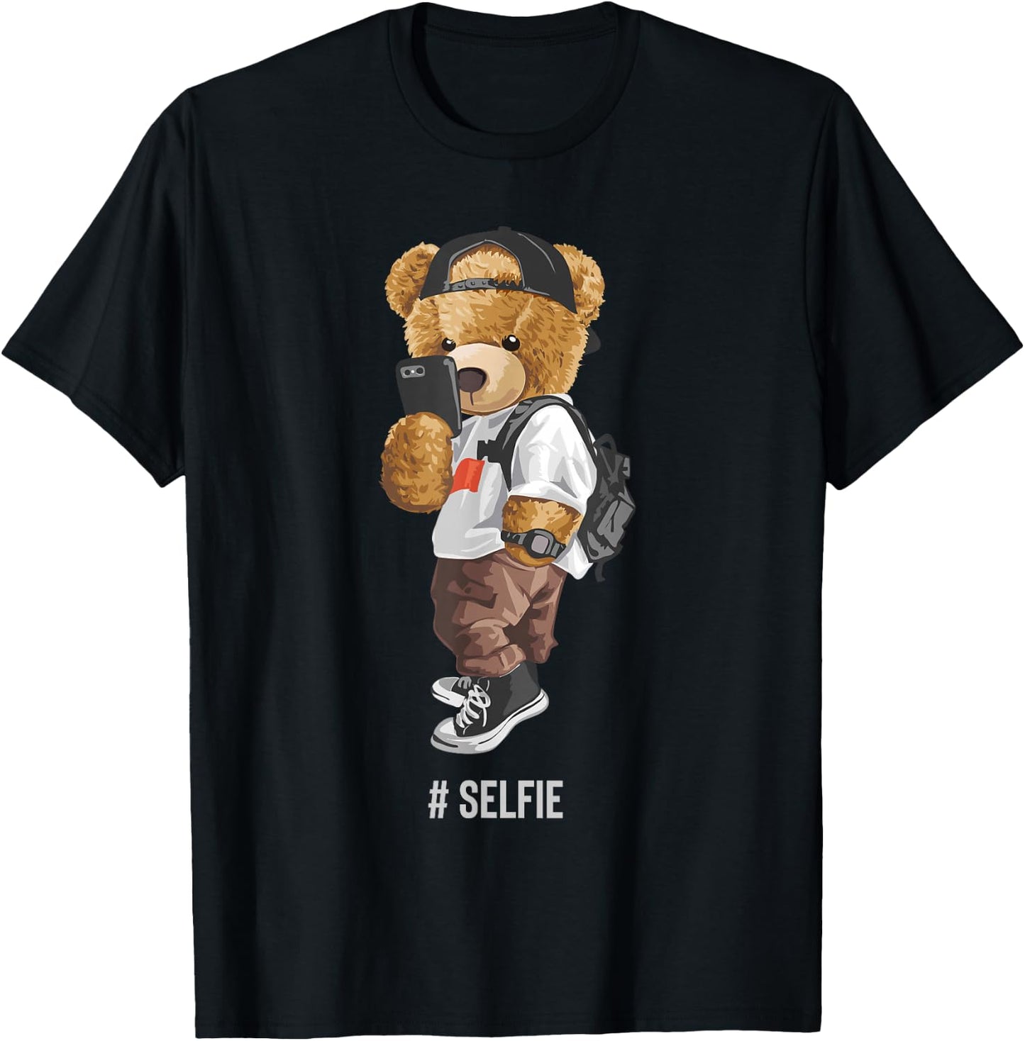Cute teddy bear taking a selfie T-Shirt - T-Shirt | Black
