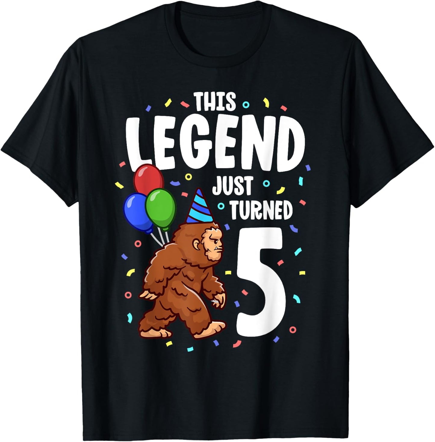 Bigfoot Birthday Party 5 Years Old Sasquatch Theme Boys T-Shirt - T-Shirt | Black