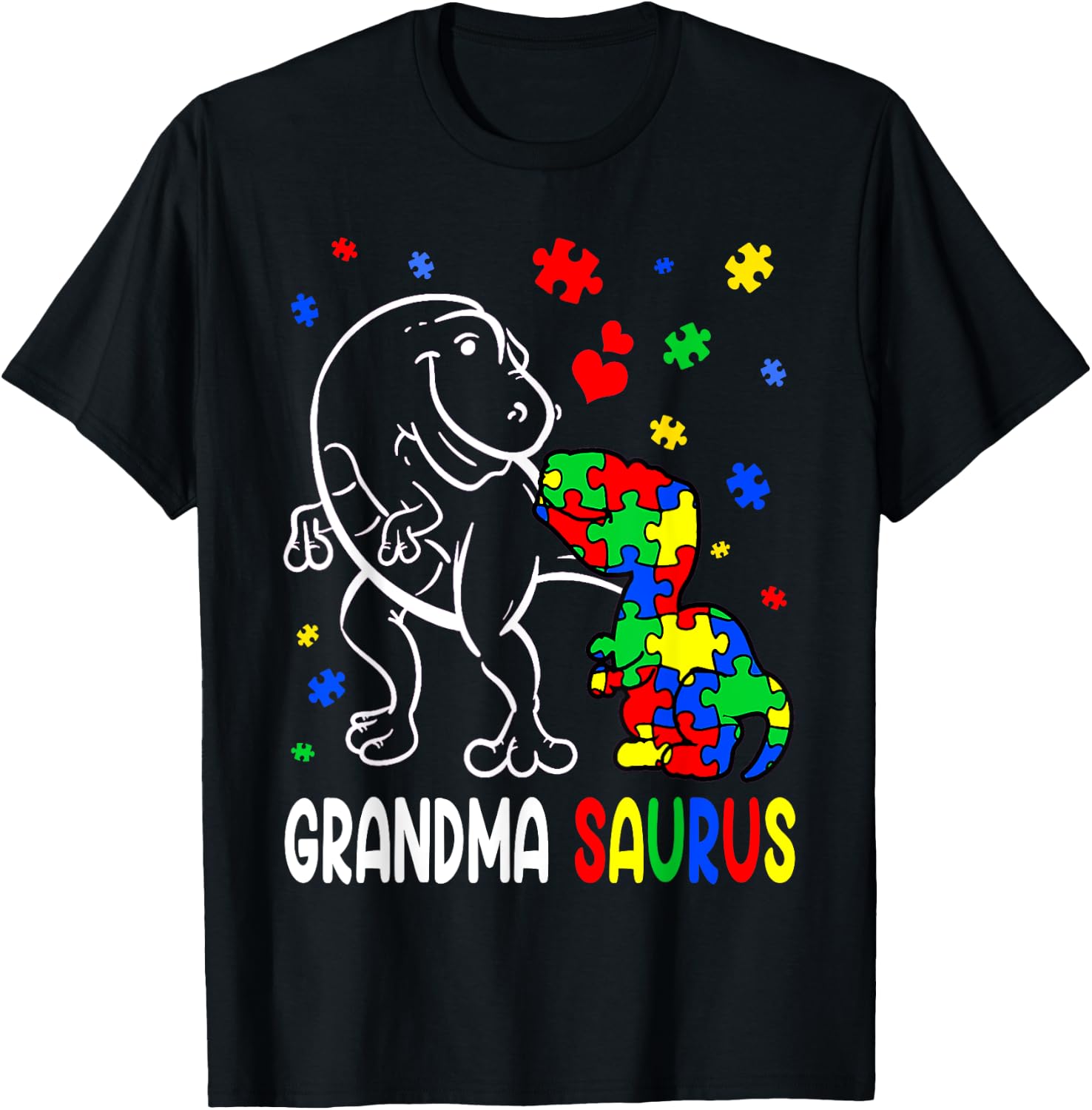 Grandma Saurus Autism Awareness Autistic Dinosaur Family T-Shirt - T-Shirt | Black