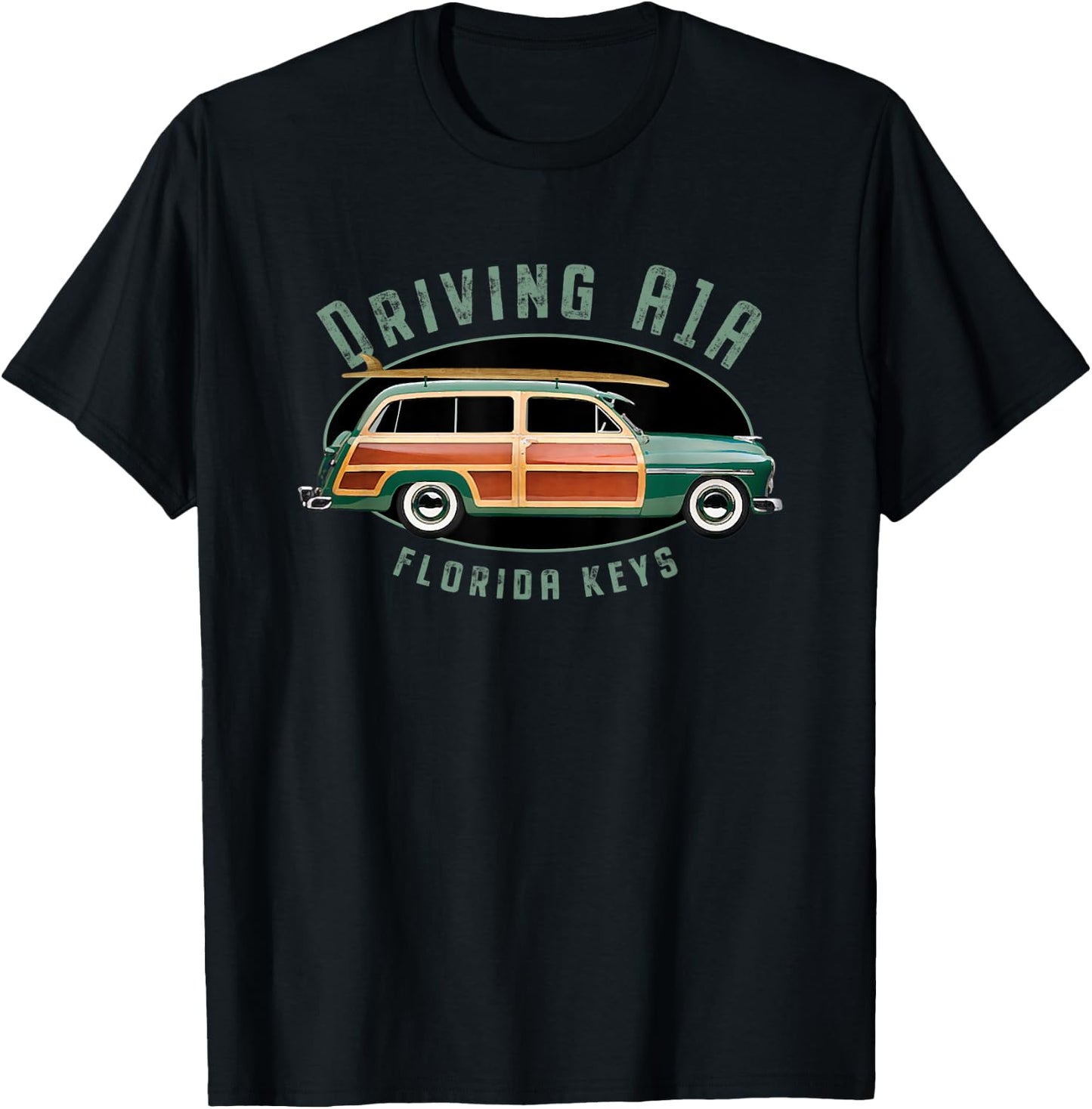 Driving A1A down the Florida Keys Vintage Surfing Design. T-Shirt - T-Shirt | Black