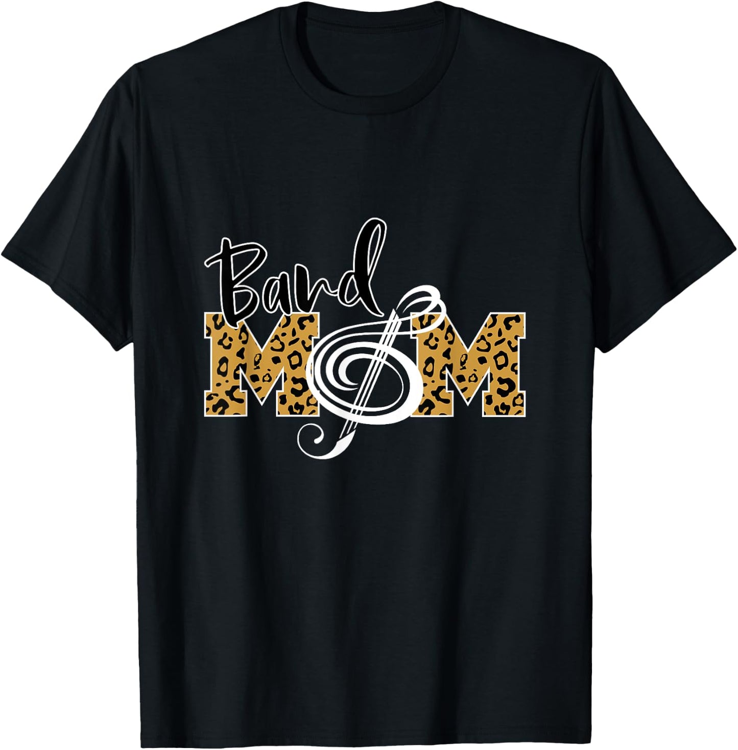 Band Mom Leopard Print Musical Marching Band Mother's Day T-Shirt - T-Shirt | Black