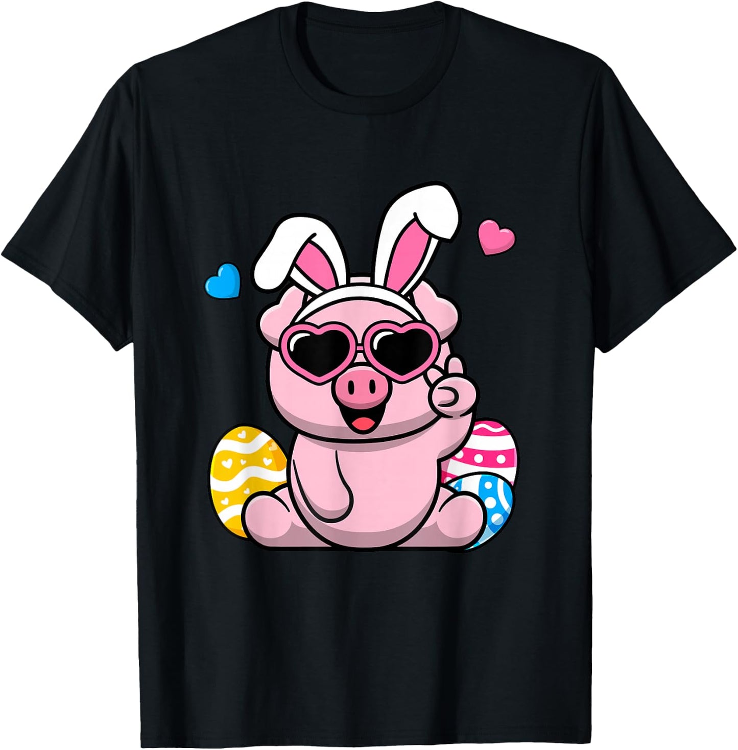 Cute Pig Bunny Ears Easter Day Boy Girl Kids T-Shirt - T-Shirt | Black