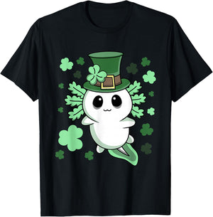 Cute Kawaii Irish St. Patrick's Day Axolotl T-Shirt - T-Shirt | Black