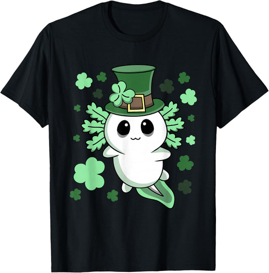 Cute Kawaii Irish St. Patrick's Day Axolotl T-Shirt - T-Shirt | Black