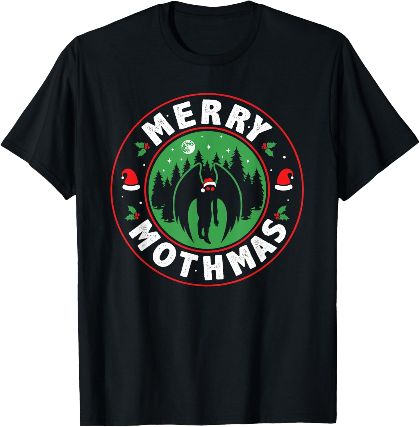 Merry Mothmas Funny Santa Mothman Cryptid Christmas Pajama T-Shirt - T-Shirt | Black