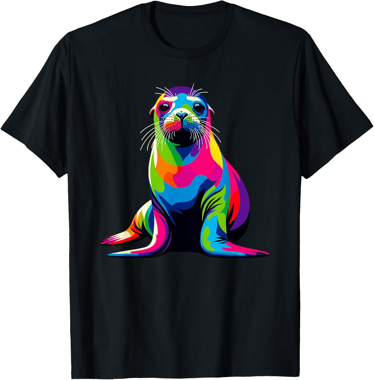 Colorful Pop Art Hawaiian Monk Seal Seals T-Shirt - T-Shirt | Black