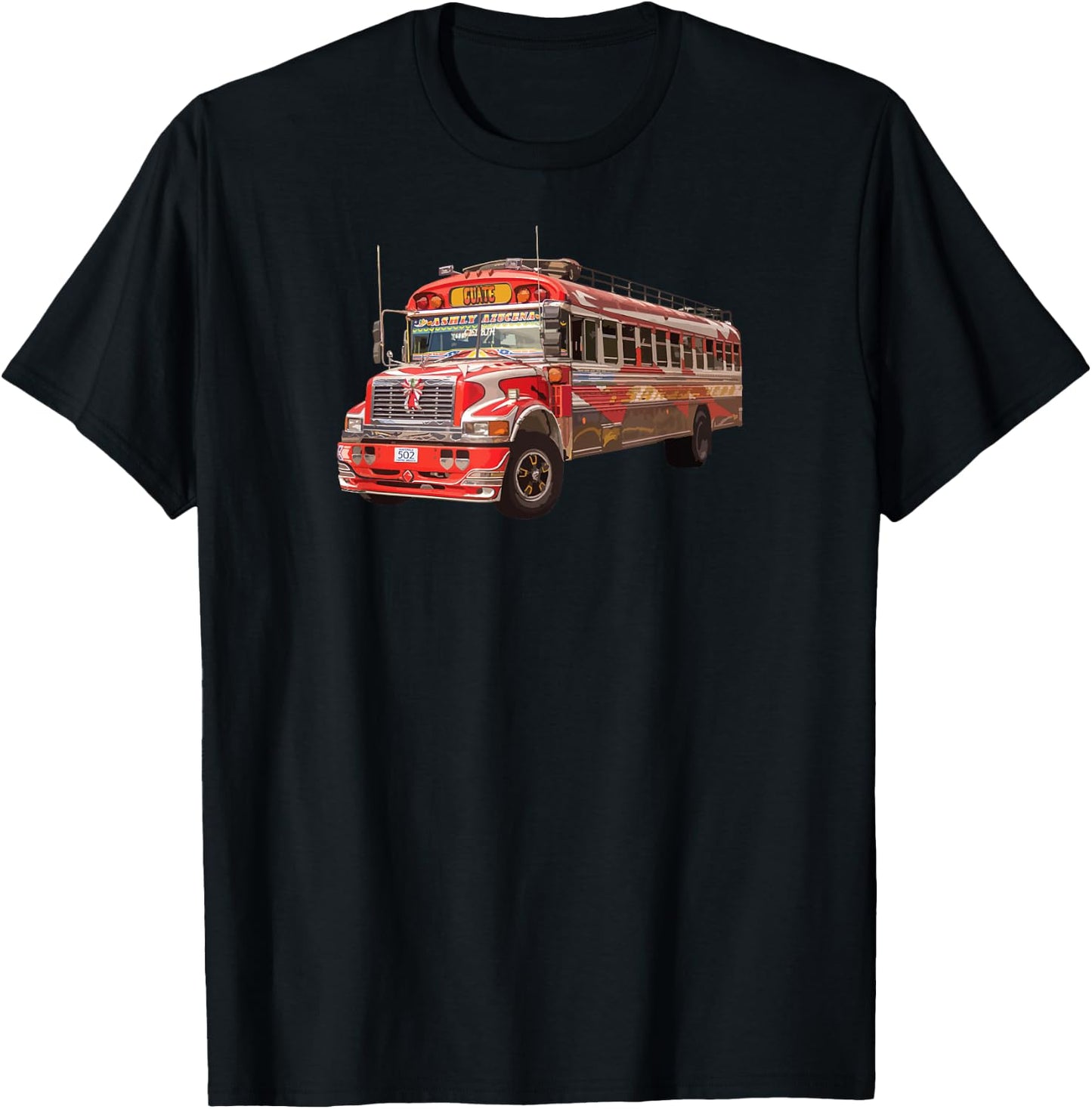 Chicken Bus Guatemala Antigua Quetzal Guate Tikal Mayan 502 T-Shirt - T-Shirt | Black