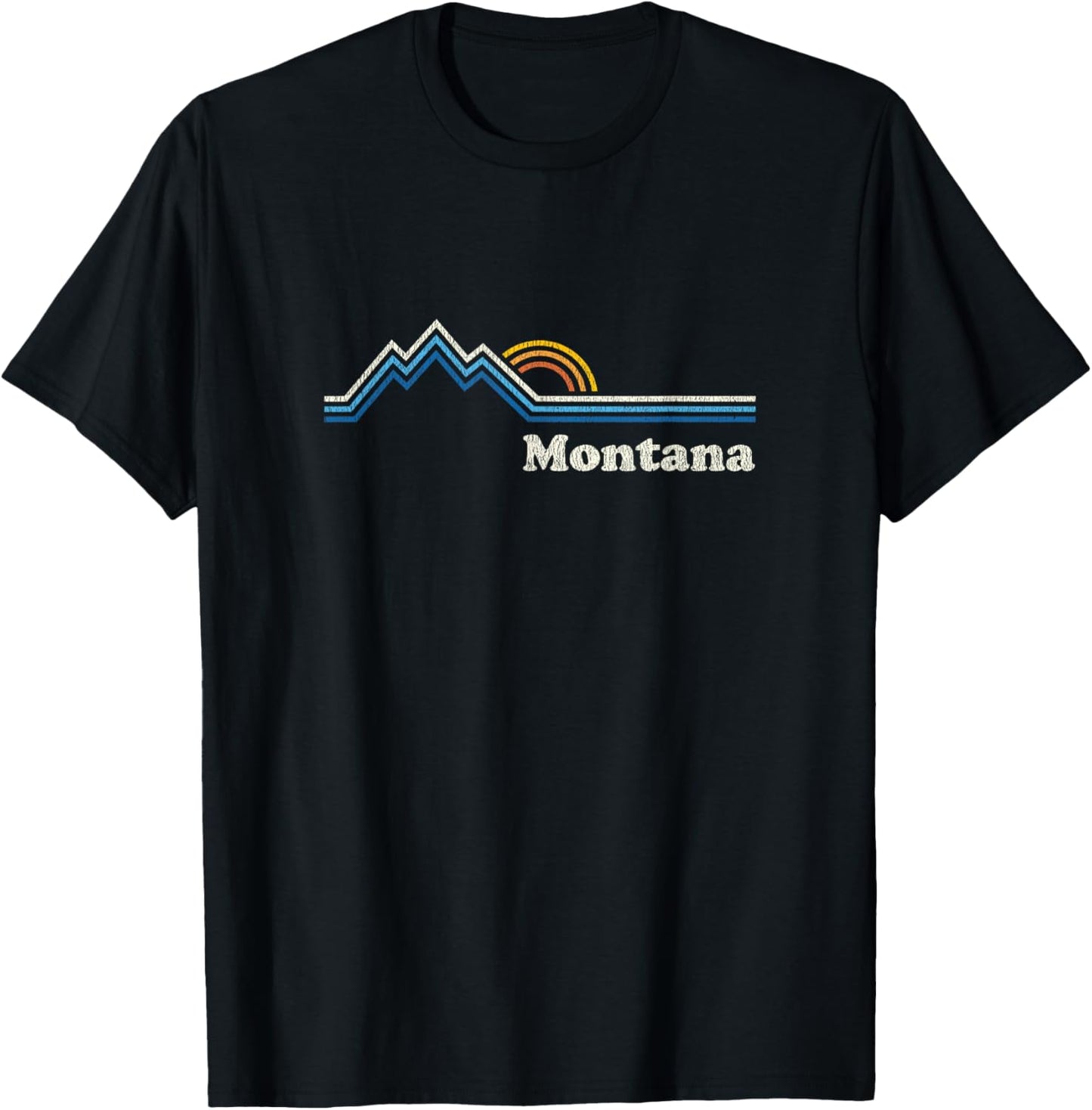 Retro Montana T Shirt Vintage Sunrise Mountains Design T-Shirt - T-Shirt | Black