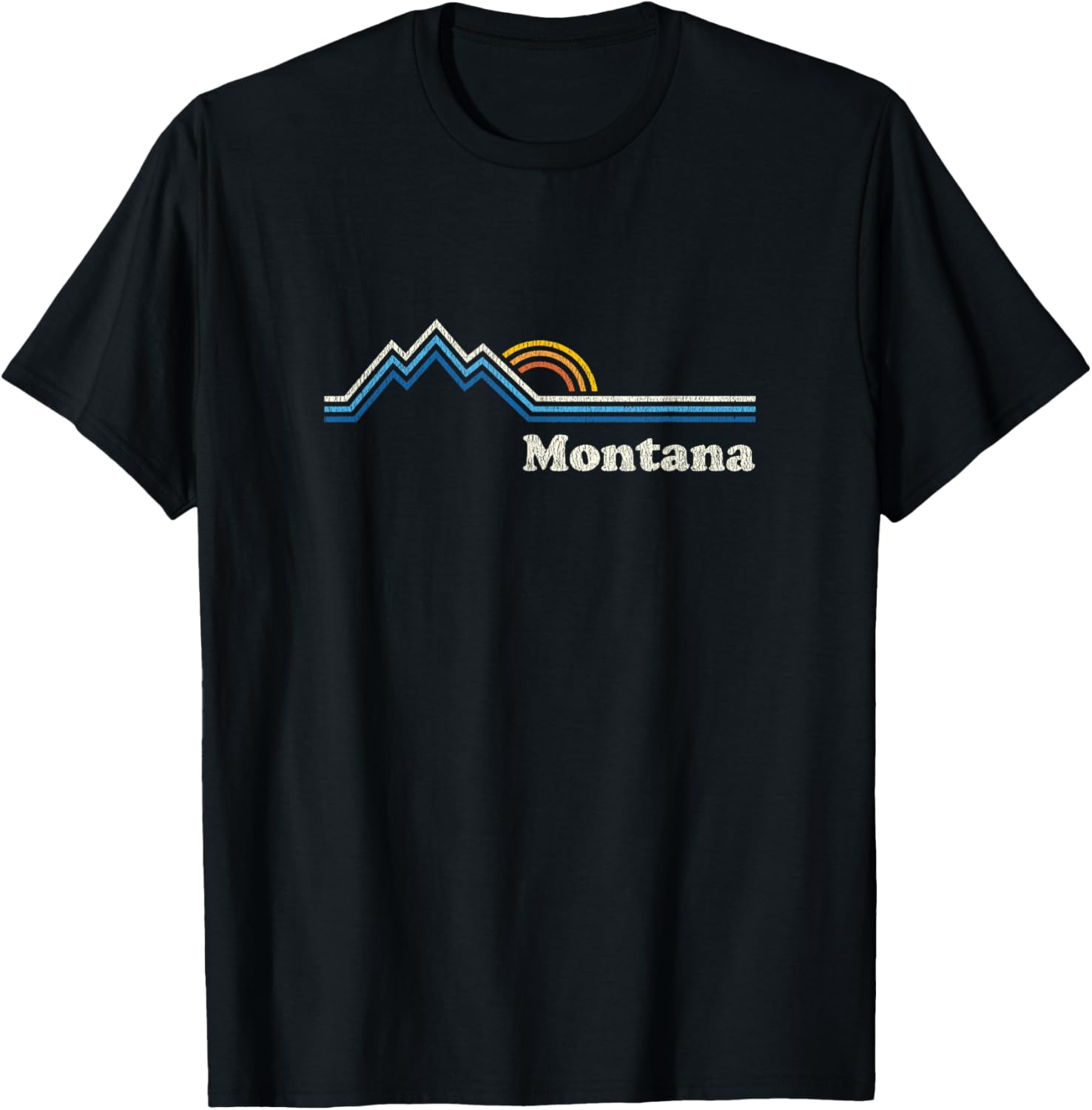Retro Montana T Shirt Vintage Sunrise Mountains Design T-Shirt - T-Shirt | Black