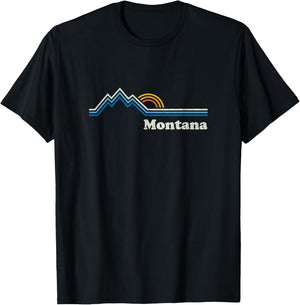 Retro Montana T Shirt Vintage Sunrise Mountains Design T-Shirt - T-Shirt | Black