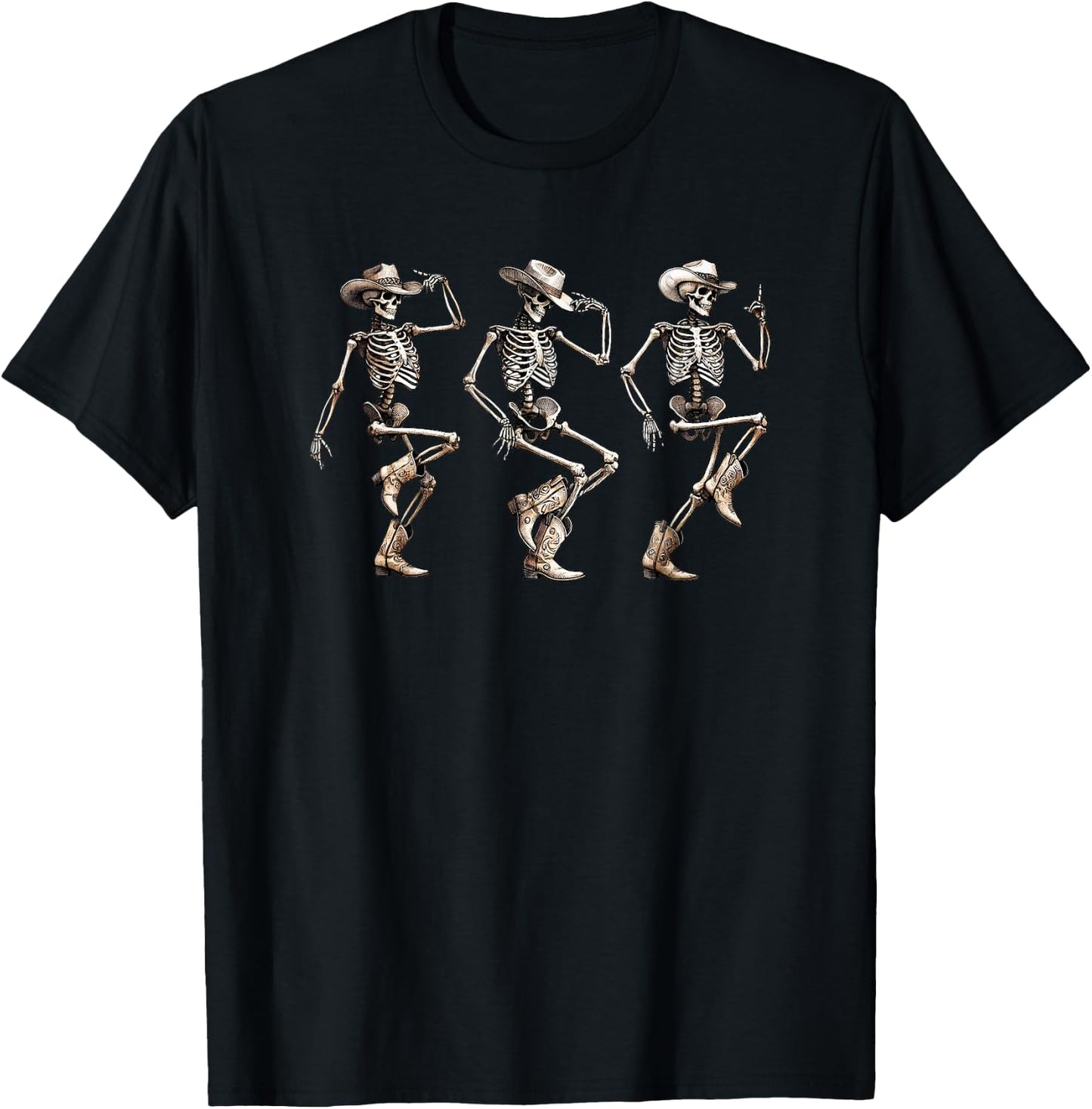 Skeleton Cowboys Line Dancing Humorous Halloween Holiday T-Shirt - T-Shirt | Black