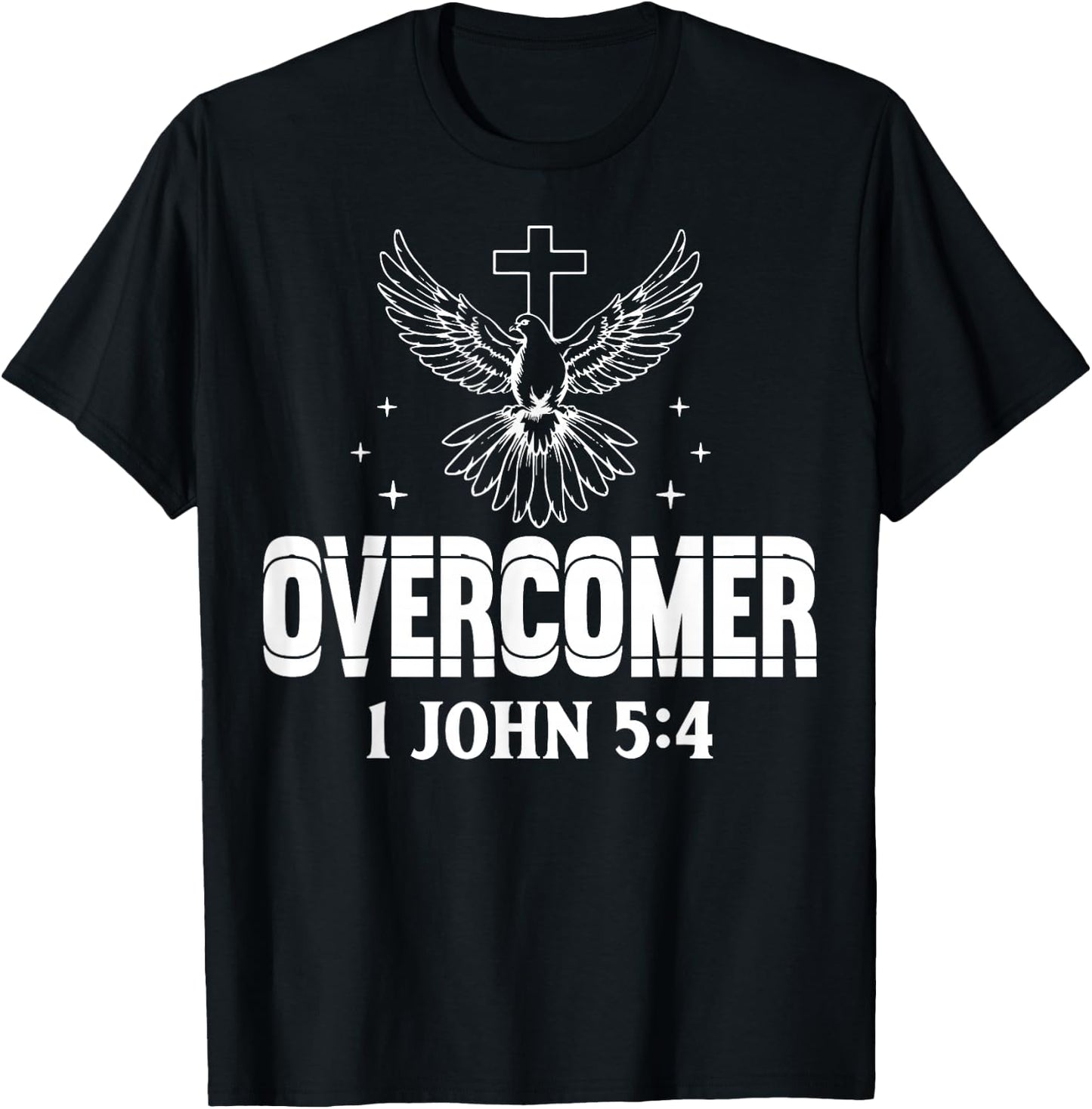 Overcomer 1 John 5:4 Dove and Cross Motivational Quote T-Shirt - T-Shirt | Black