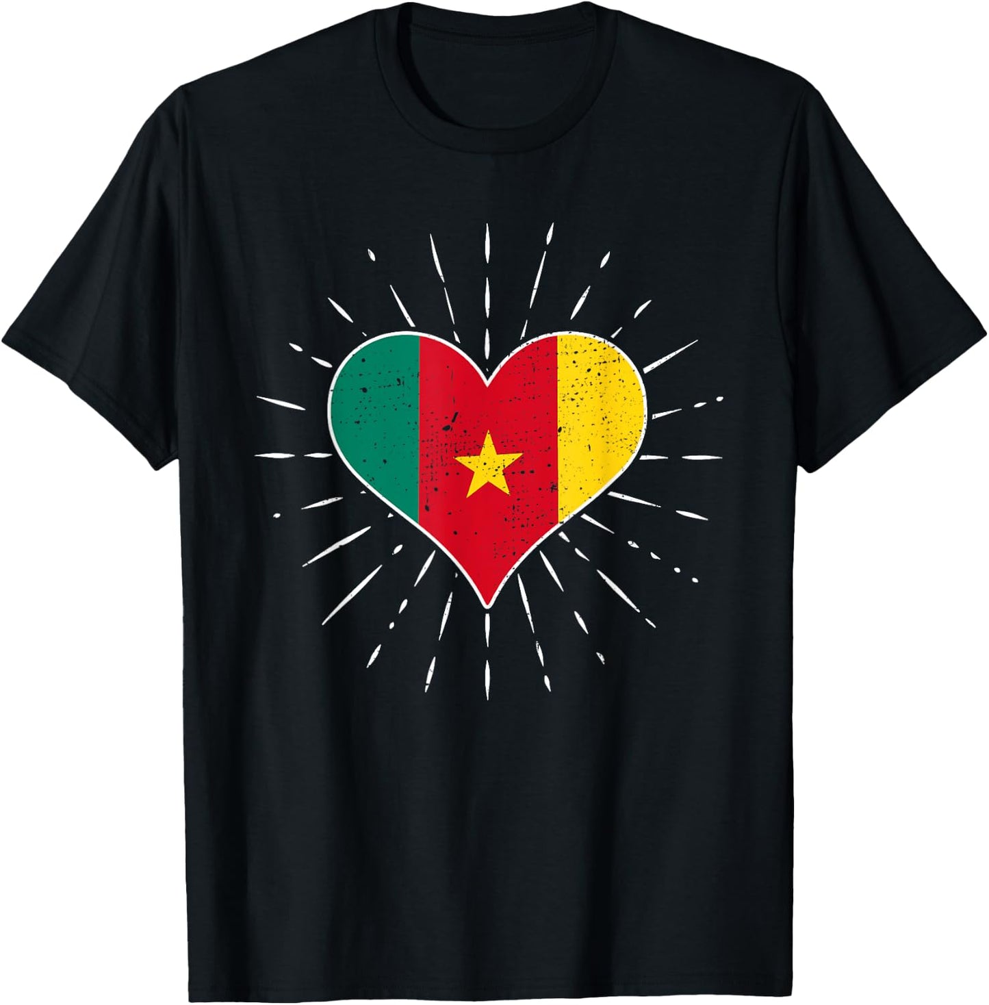 Vintage Cameroonian Flag Heart Cameroon Lovers Retro , Black, S T-Shirt - T-Shirt | Black