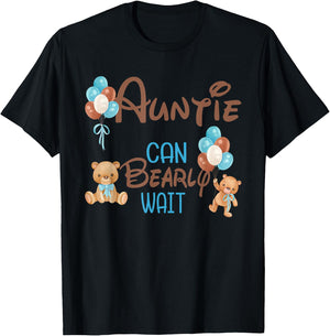 Auntie Can Bearly Wait Bear Gender Neutral Boy Baby Shower T-Shirt - T-Shirt | Black