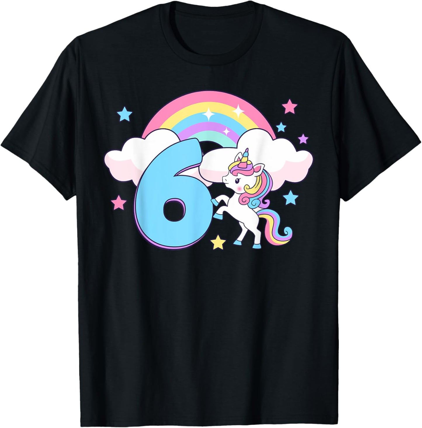It's My Birthday Cute Unicorn Rainbow 6 Years Old Kids Girls T-Shirt - T-Shirt | Black