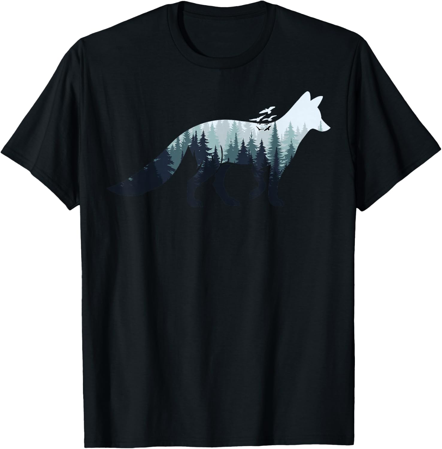 Animal Lovers in Nature with Fox Silhouette , black T-Shirt - T-Shirt | Black
