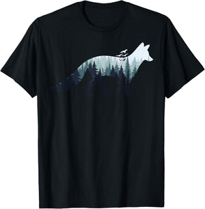 Animal Lovers in Nature with Fox Silhouette , black T-Shirt - T-Shirt | Black