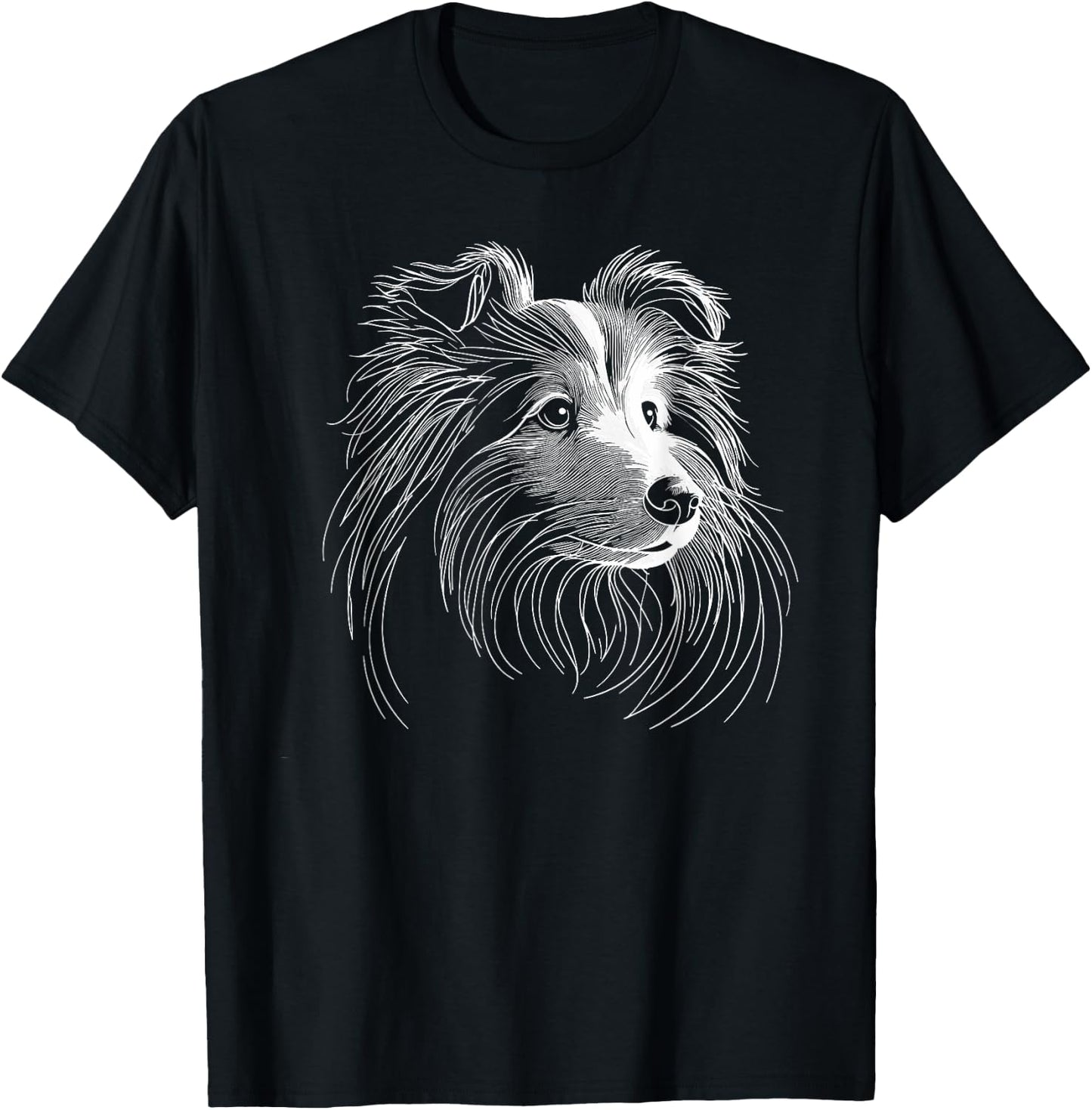 Line Art Shetland Sheepdog Dog Sheltie Women Girls Kids T-Shirt - T-Shirt | Black