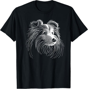 Line Art Shetland Sheepdog Dog Sheltie Women Girls Kids T-Shirt - T-Shirt | Black