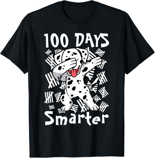 100 Days Smarter Dabbing 100 Days of School Dalmatian Kids T-Shirt - T-Shirt | Black