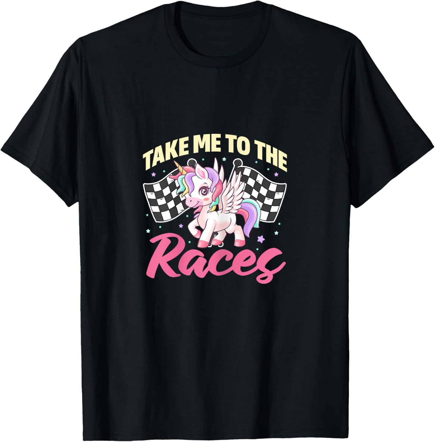 Races Dirt Track Racing Unicorn Racer Race Flag T-Shirt - T-Shirt | Black