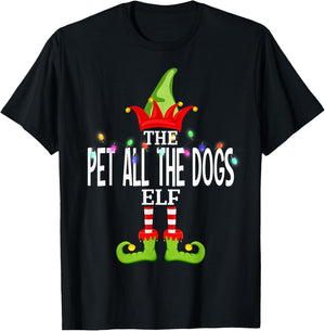 The Pet All The Dogs Elf Christmas Matching Pajamas T-Shirt - T-Shirt | Black