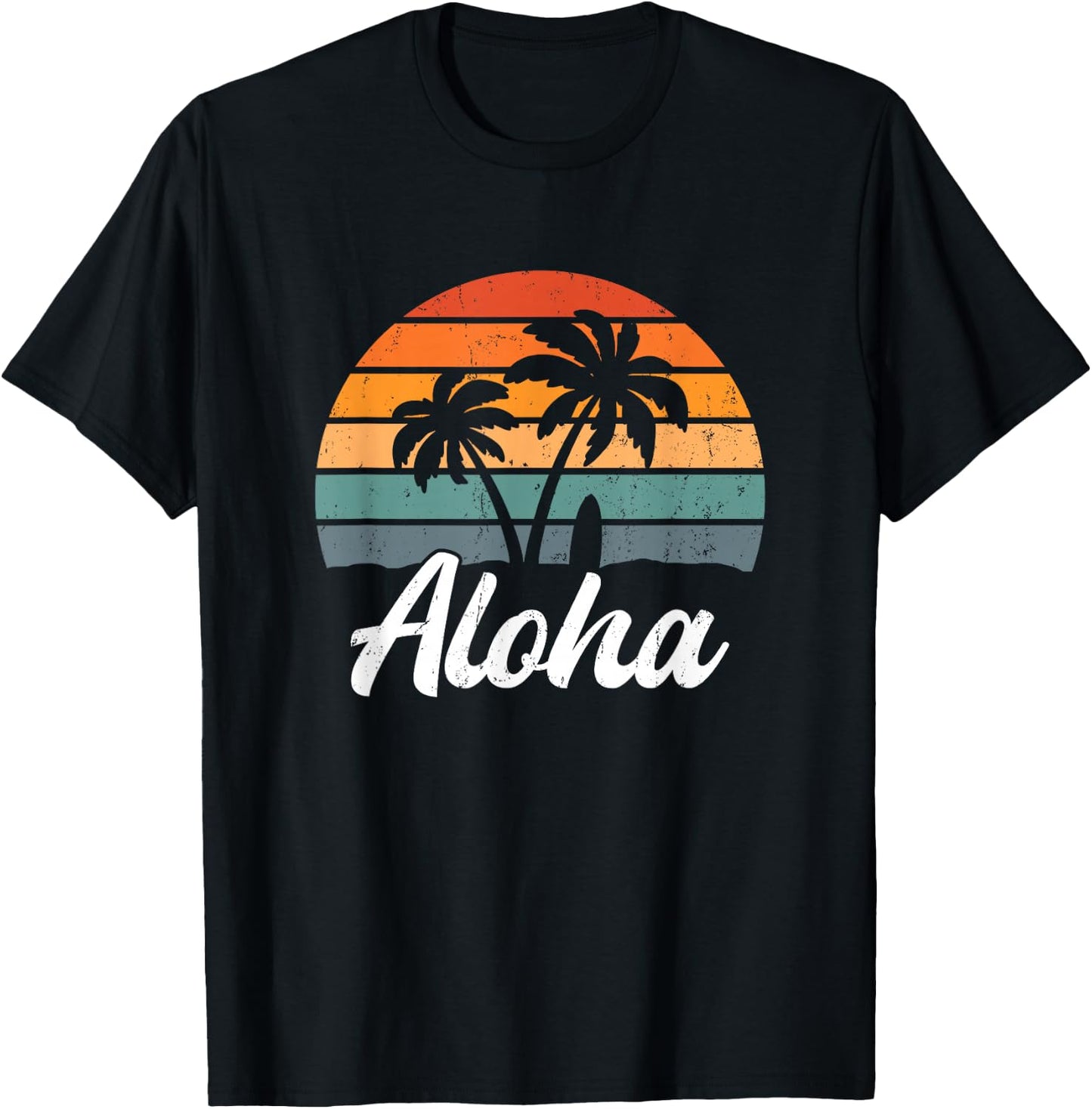 Aloha Hawaiian Shirt Surf Beach Palm Tree , black T-Shirt - T-Shirt | Black