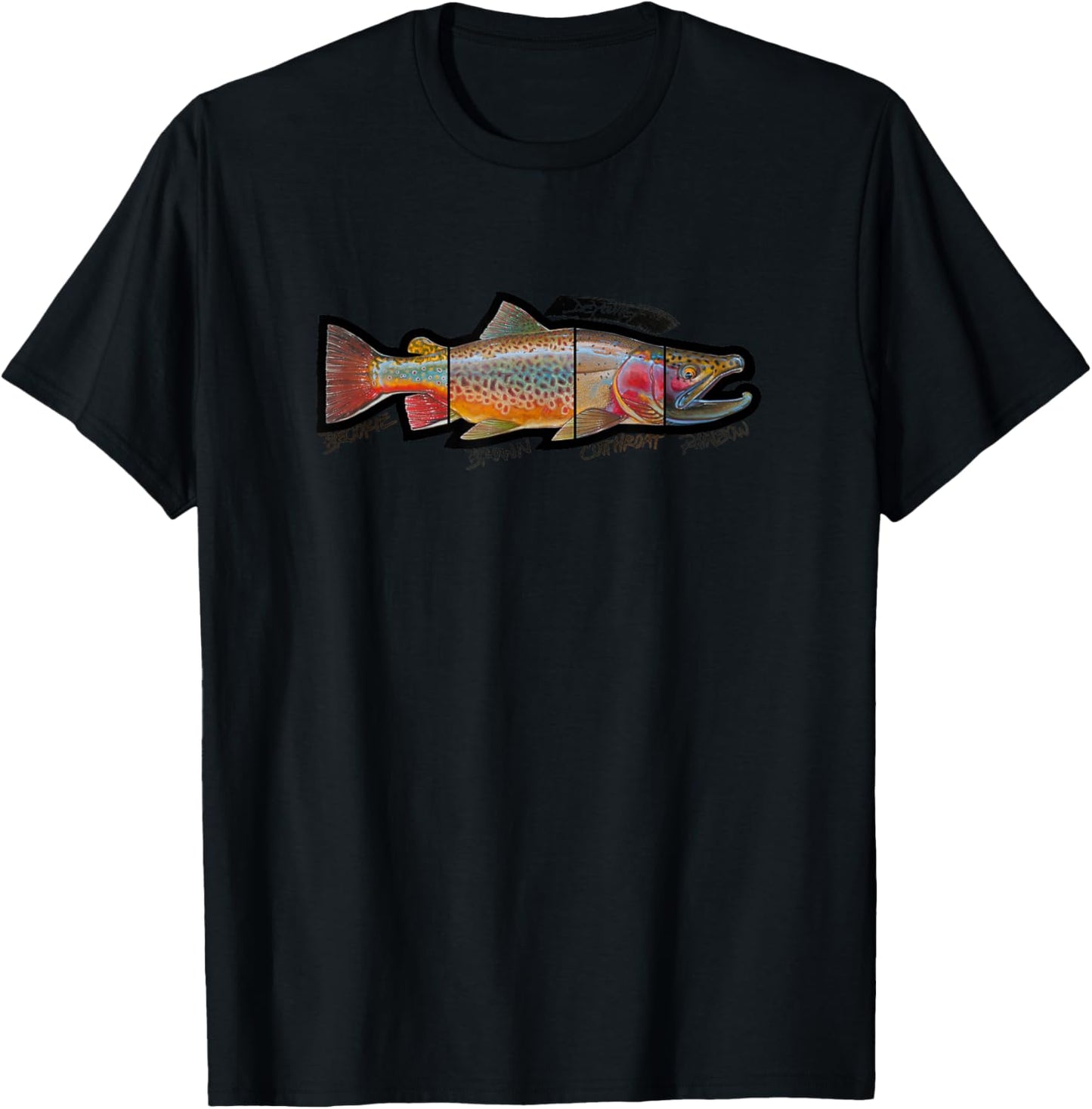 Rainbow Cutthroat Brown Brook Trout Derek DeYoung T-Shirt - T-Shirt | Black