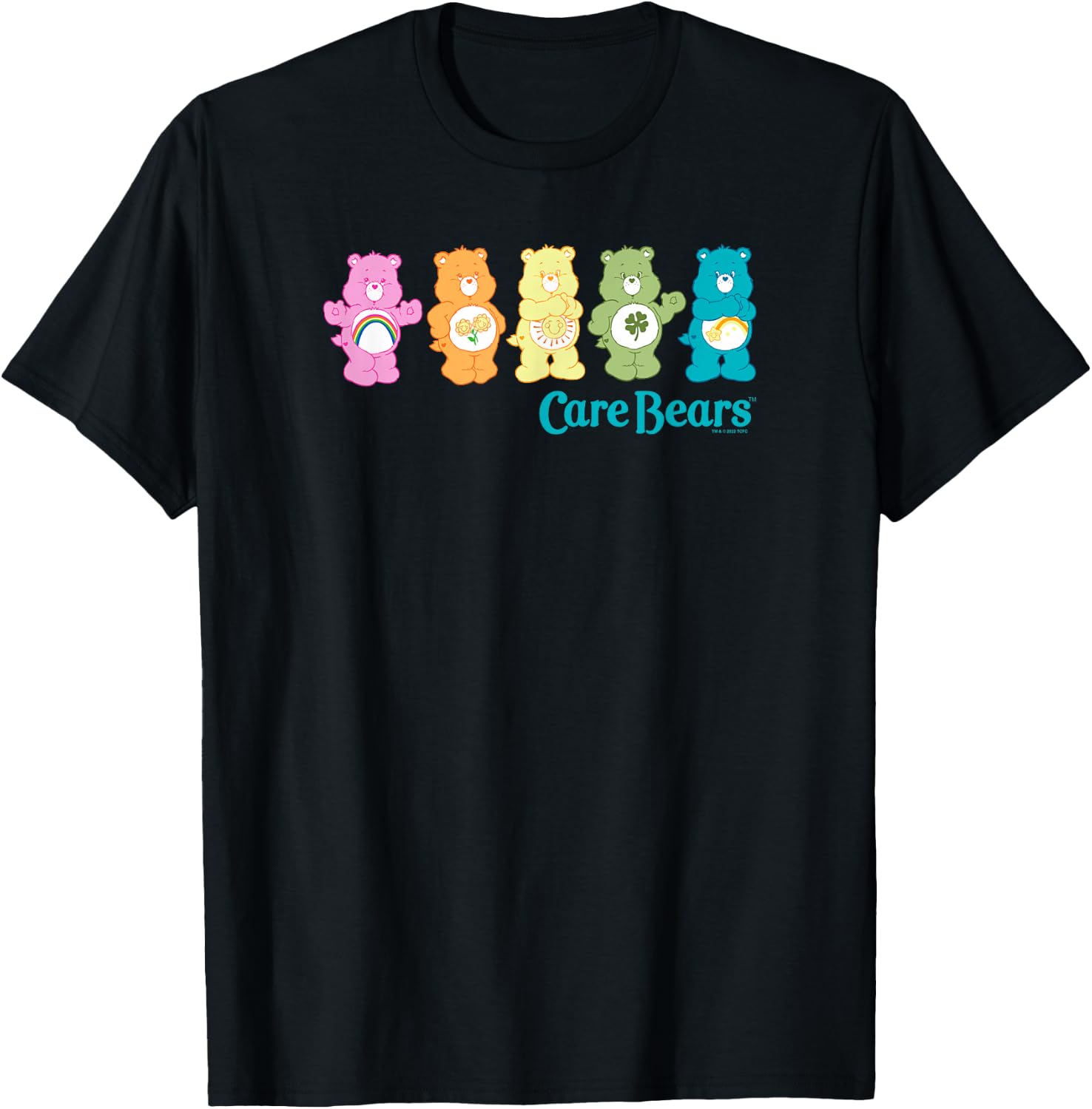 Care Bears Classic Vintage Rainbow Bears Line Up Logo , Black, S T-Shirt - T-Shirt | Black
