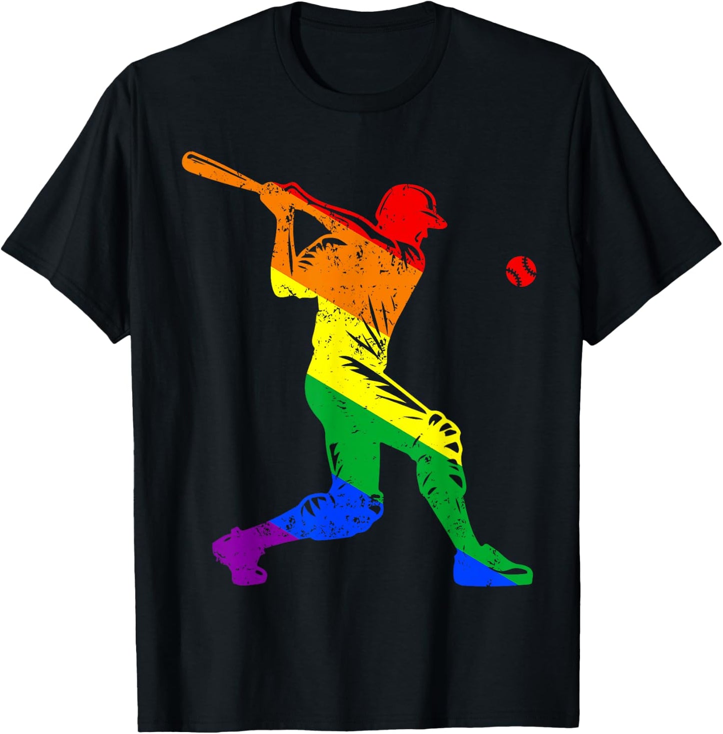 Funny Baseball Player Rainbow Flag Gay Lesbian Pride LGBT T-Shirt - T-Shirt | Black