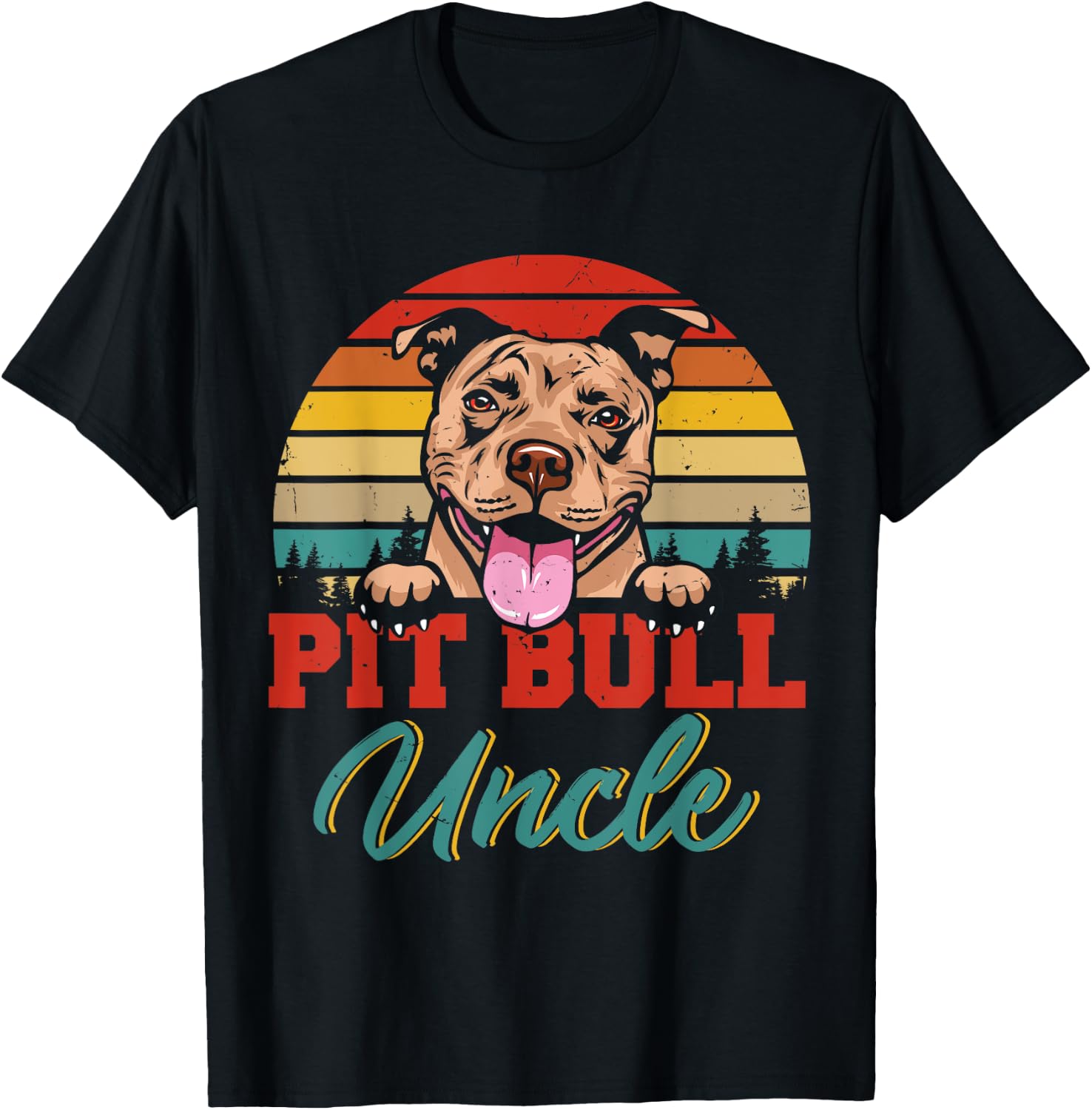 Vintage Retro Pit Bull Uncle Cool Father's Day Dog Lover T-Shirt - T-Shirt | Black