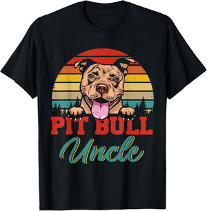 Vintage Retro Pit Bull Uncle Cool Father's Day Dog Lover T-Shirt - T-Shirt | Black