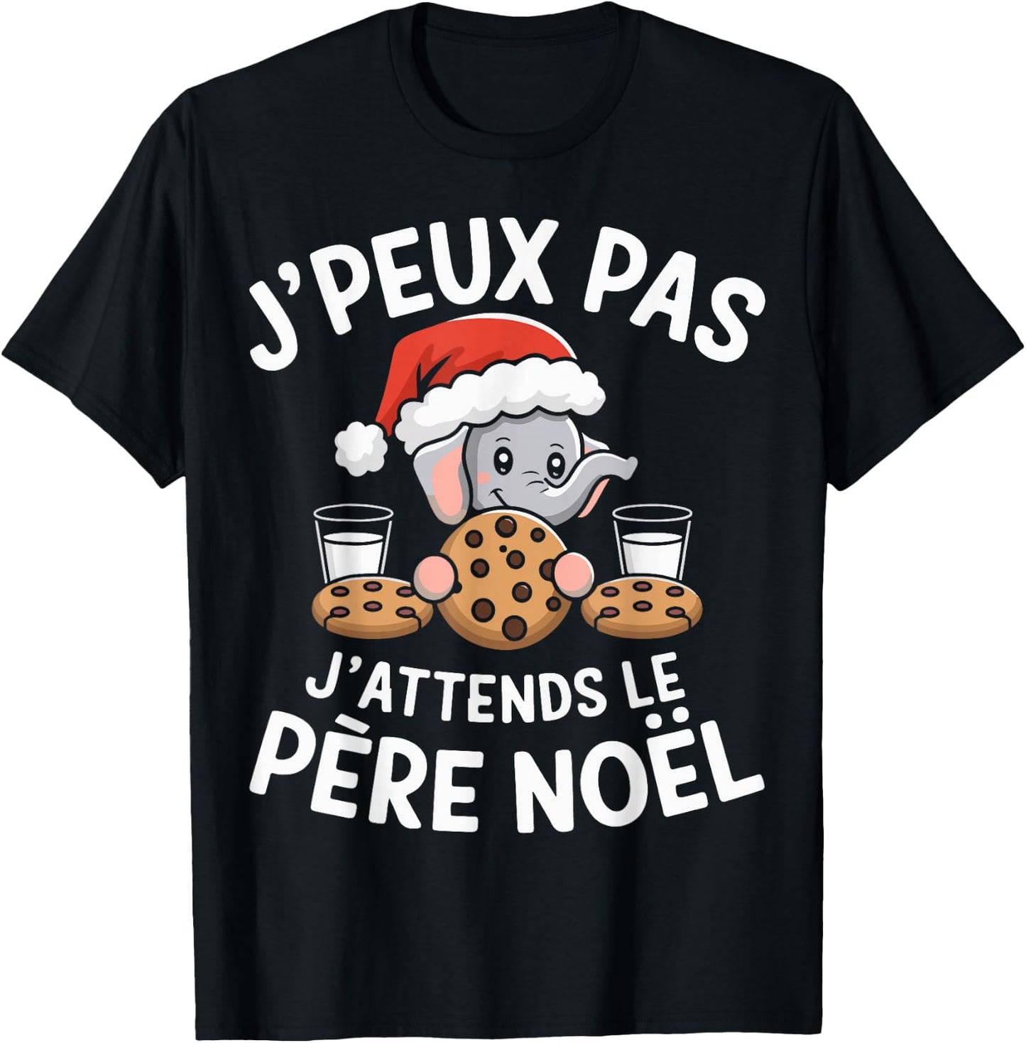 Je peux Pas J'attends Le Père Noël Animals Elephant Christmas , Black, S T-Shirt - T-Shirt | Black