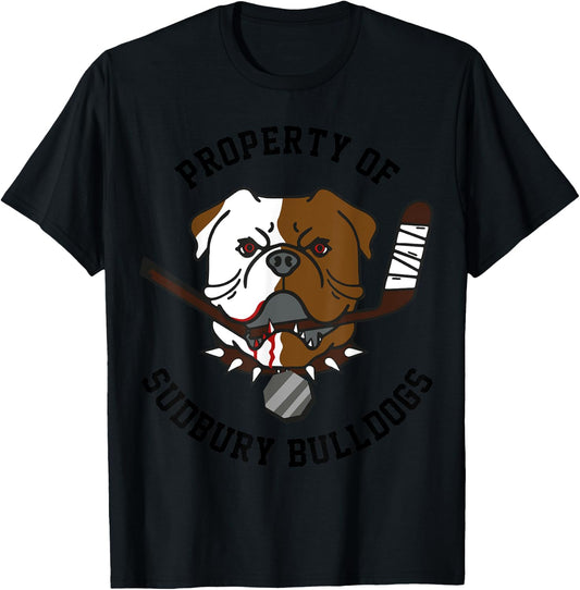 Retro Bulldog Property of Sudbury Bulldogs Classic Vintage Cartoon - Grey, Small T-Shirt - T-Shirt | Black