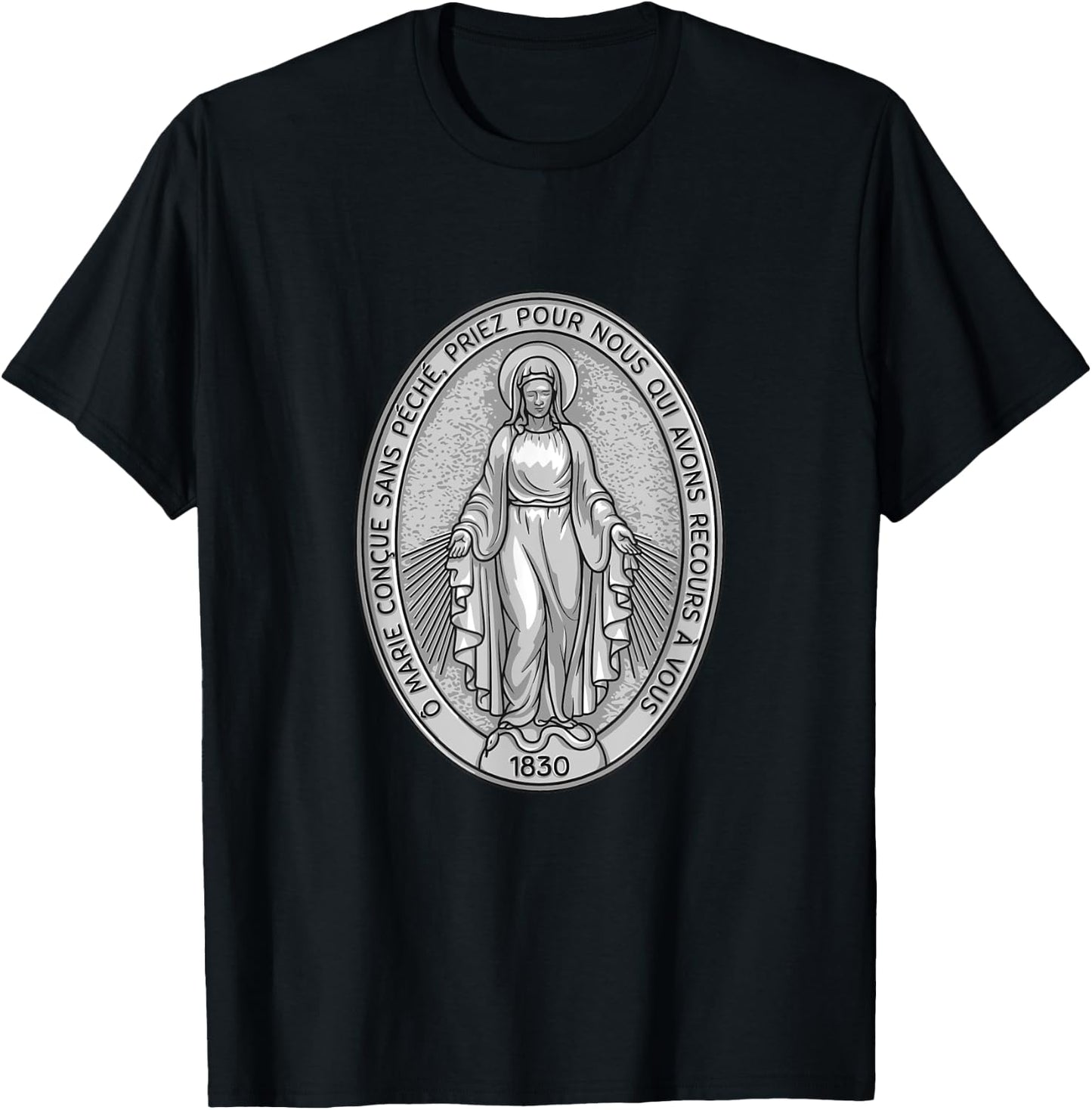 Miraculous Medal Marian Our Lady Catholic T-Shirt - T-Shirt | Black