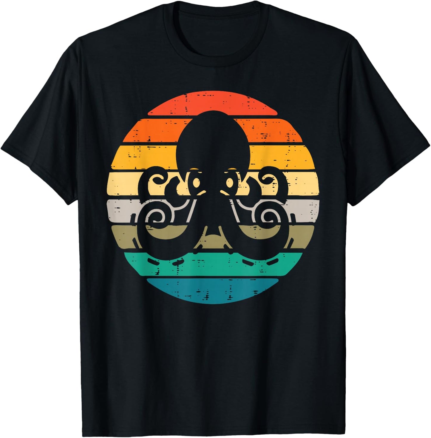 Octopus Silhouette Sunset Retro Cephalopod Men Women Kids T-Shirt - T-Shirt | Black