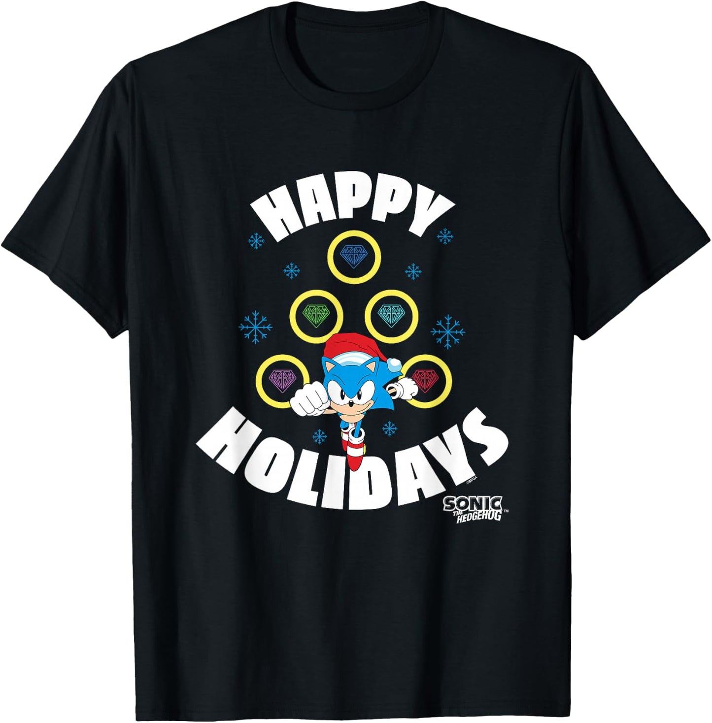 Sonic The Hedgehog Christmas Happy Holidays Chaos Tree T-Shirt - T-Shirt | Black