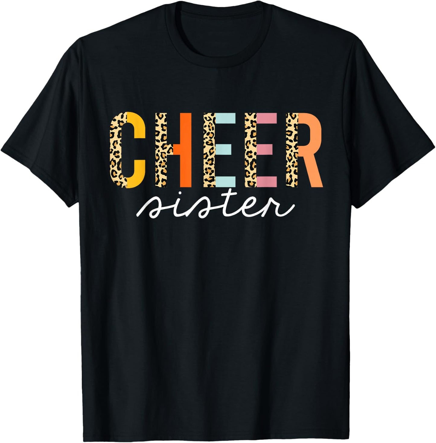 Cheer Sister Leopard Cheerleader Girl Cheerleading Big Sis T-Shirt - T-Shirt | Black