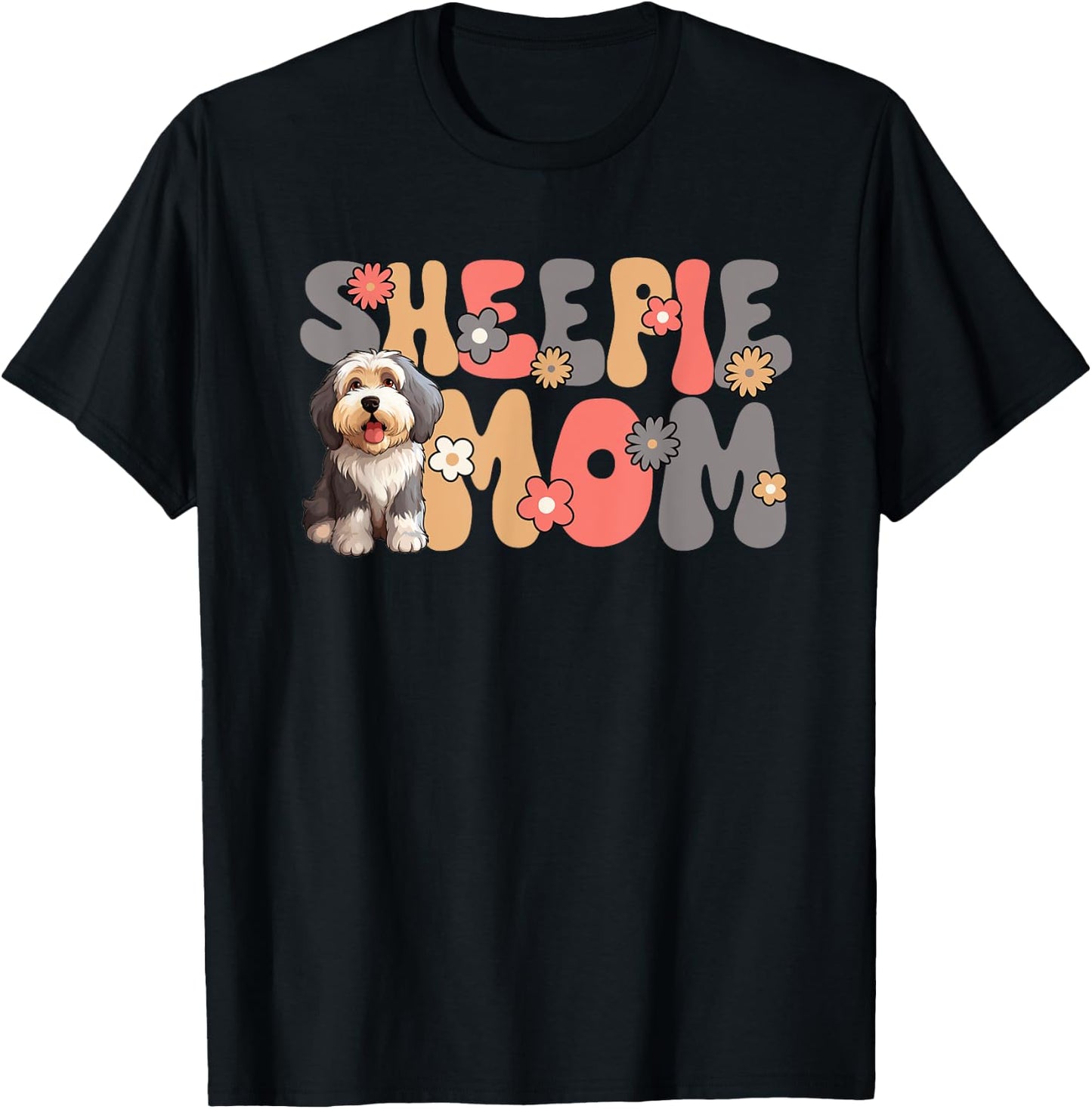 Old English Sheepdog Groovy World's Best Sheepie Mom T-Shirt - T-Shirt | Black