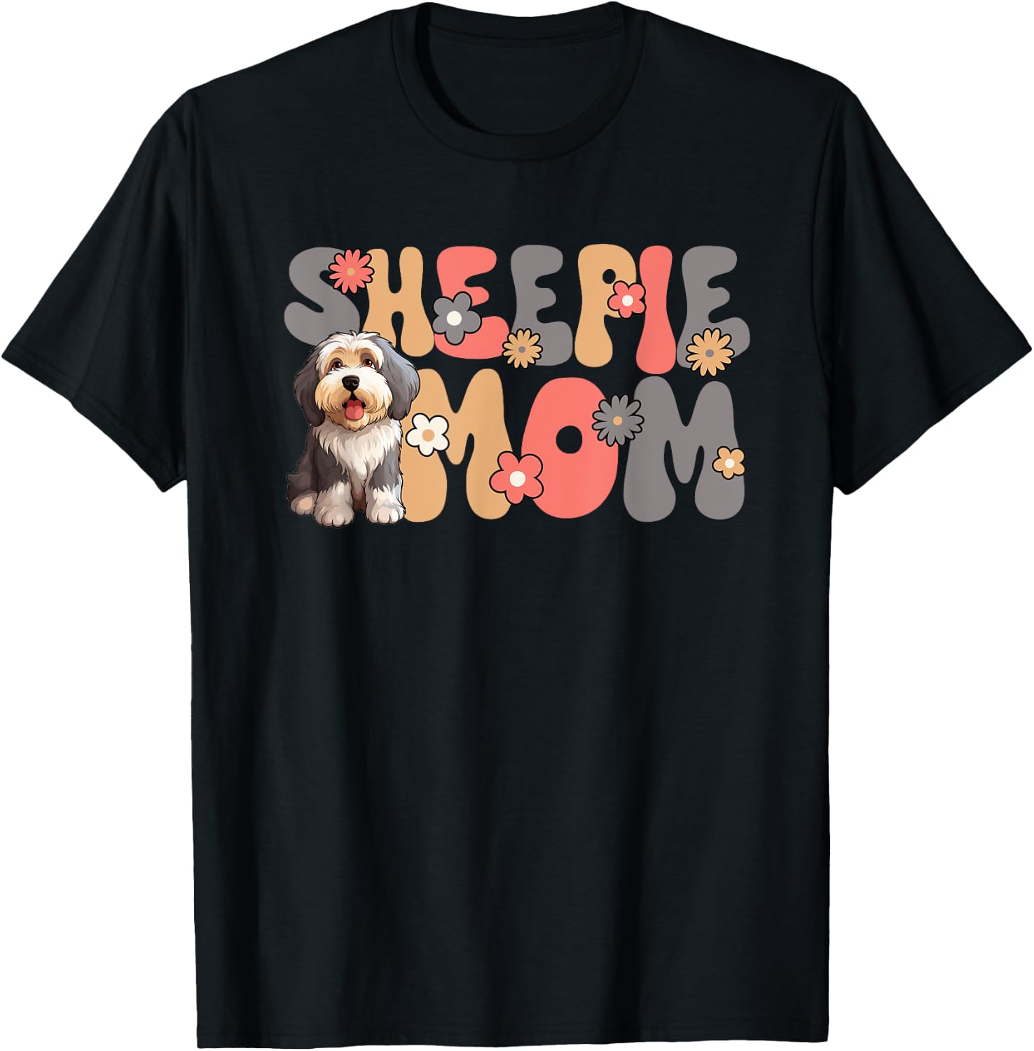 Old English Sheepdog Groovy World's Best Sheepie Mom T-Shirt - T-Shirt | Black