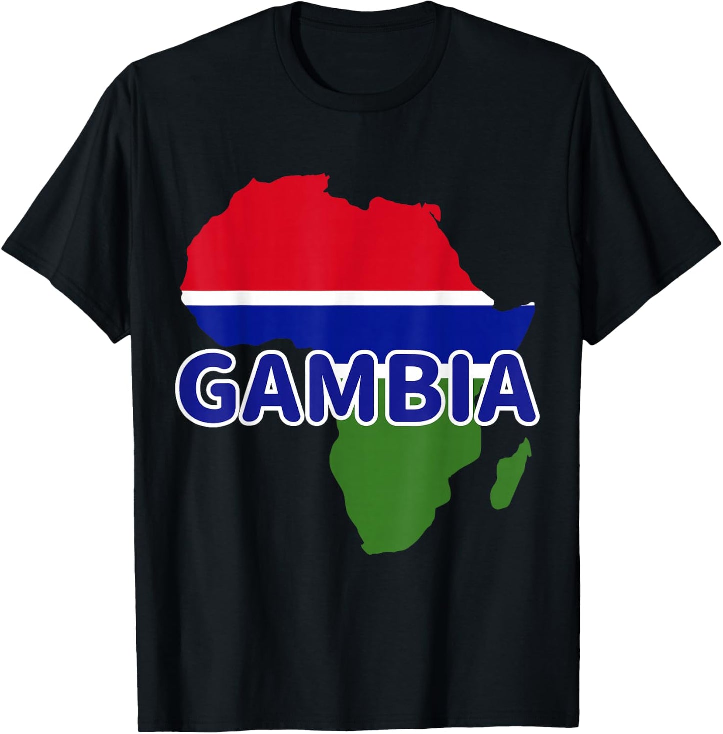 Gambia Gambian Pride Flag Map Africa Print T-Shirt - T-Shirt | Black