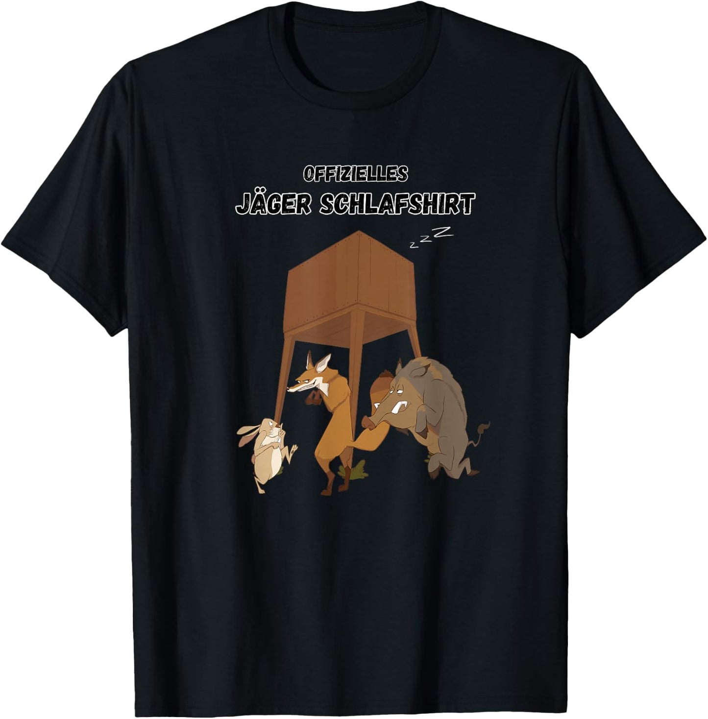 Offizielles Jäger Schlafshirt Wildschwein Fuchs und Hase T-Shirt - T-Shirt | Black